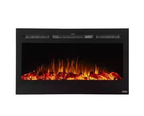 Touchstone Sideline 36 in. Wall Mount or Recessed Smart Electric Fireplace in Black with LED Flame