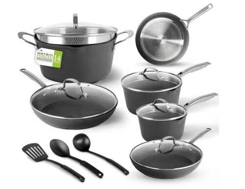 GRANITESTONE Armor Max 14-Piece Aluminum Hard Anodized Heavy Duty 4-Layer Ultra Release Nonstick Cookware Set