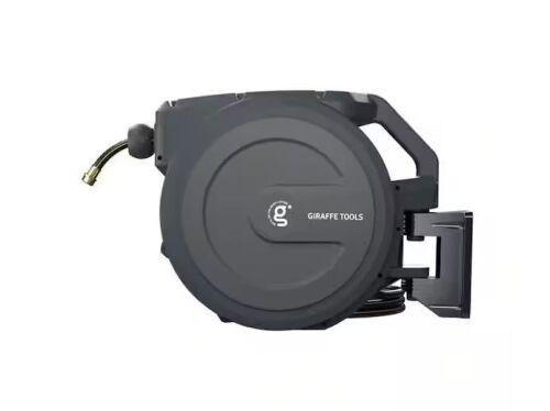 Giraffe Tools Garden Retractable Hose Reel-1/2 in.-100 ft.,Mental Bracket, Wall Mounted, Dark Grey