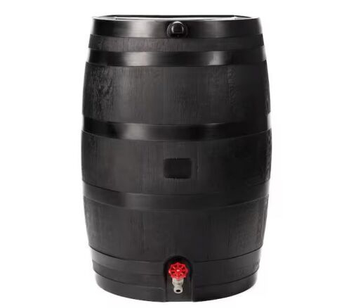 RTS Home Accents 50 Gal. Rain Barrel in Black with Plastic Spigot