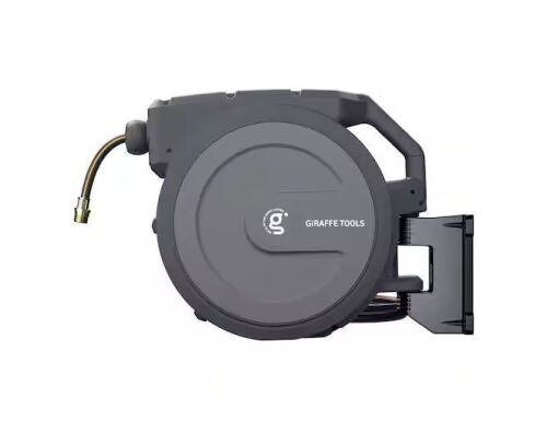 Giraffe Tools Garden Retractable Hose Reel-1/2 in. to 130 ft. Metal Bracket, Wall Mounted, Dark Grey