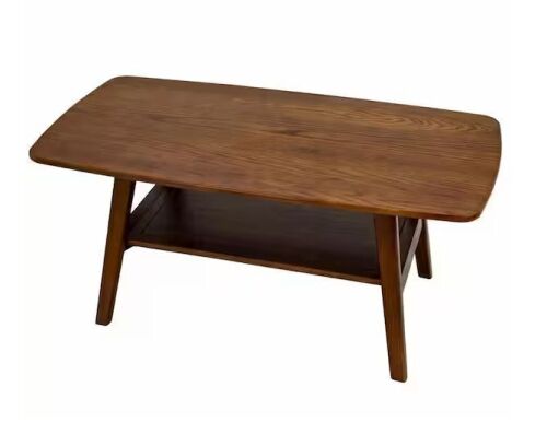 Noble House Gwen Modern 39.37 in. Walnut Rectangle Solid Oak Wood Coffee Table with 2-Tier and Storage Shelf