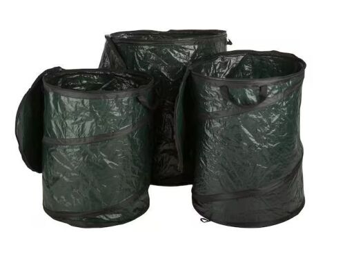 Wakeman Outdoors Pop Up Polypropylene Trash Cans with Lid, (Set of 3)