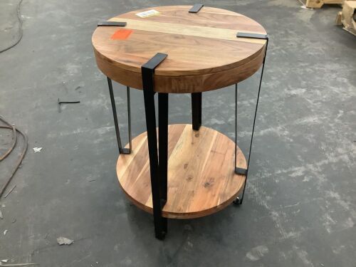 Alaterre Furniture Ryegate Brown and Black Natural Wood with Metal Round End Table
