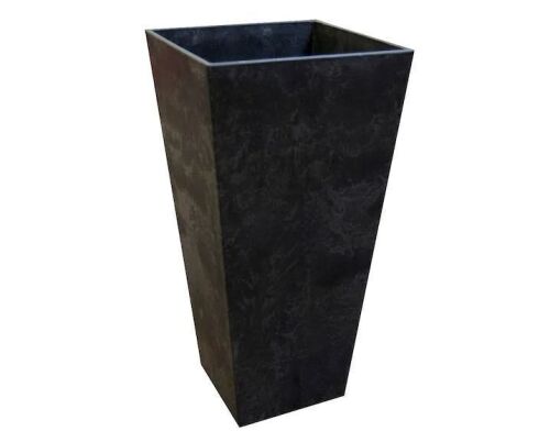 Lot of (2) Tierra Verde Sonata Medium Black Recycled Rubber Tall Square Planter with Drainage Holes (14 in. L x 14 in. W x 27.5 in. H) - 1 Missing Insert