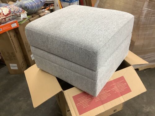 Linon Home Decor KYVOS Newport Mist Gray Polyester Fabric Square Storage Ottoman