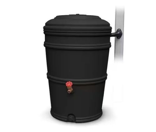 EarthMinded RainStation 45 Gal. Recycled Black Rain Barrel with Diverter