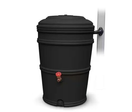 EarthMinded RainStation 45 Gal. Recycled Black Rain Barrel with Diverter