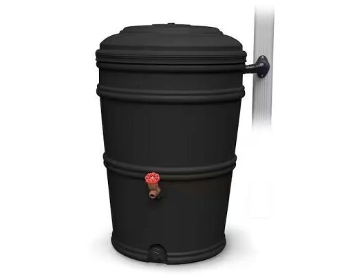 EarthMinded RainStation 45 Gal. Recycled Black Rain Barrel with Diverter