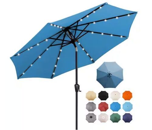 Sun-Ray 9 ft. Steel Market Solar Lighted 8-Rib Round Patio Umbrella in Teal