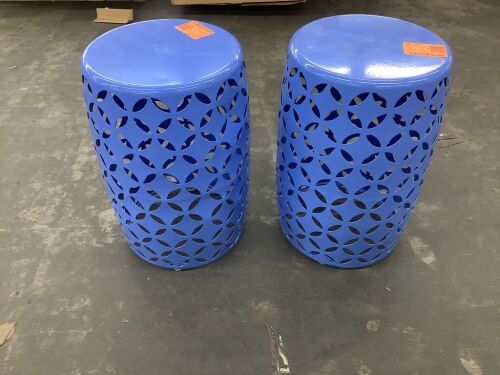 Lot of (2) Hampton Bay Blue Metal Patio Side Table