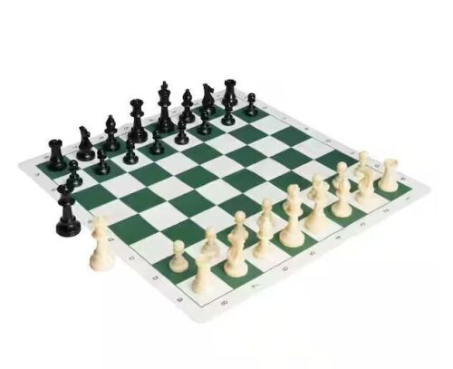 Tournament Chess Set, 20 in. Roll-Up Silicone Beginner Chess Board Plastic Weighted Chess Pieces