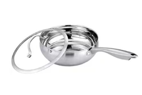 J&V TEXTILES 4.5 qt. 9.5 in. Silver Tri-Ply Stainless Steel, Professional Grade, Stainless Cookware, Fry Pan with Lid
