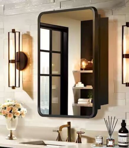 16 in. W x 24 in. H Rectangular Recessed Surface Mount Medicine Cabinet Mirror Black
