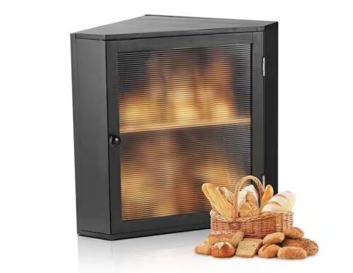 VEVOR Black Corner Bamboo Bread Box, Double Layer w/ Acrylic Wavy Door