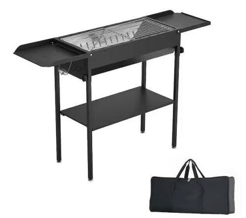 VEVOR 12 in. Foldable Charcoal Grill in Black with Adjustable Height and Folding Side Tables