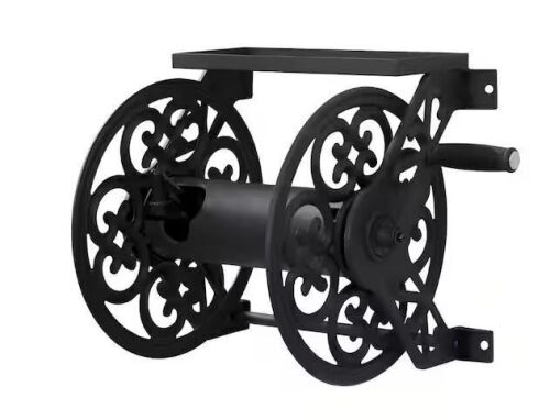 LIBERTY GARDEN 125 ft. Black Steel Decorative Wall Mounted Garden Hose Reel