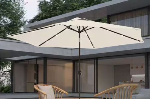 7.5 ft. Solar Lighted LED Patio Market Crank and Tilt Umbrella