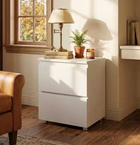 FUFU&GAGA 2-Drawer White Bedroom Nightstand 18.9 in. H x 15.7 in. W x 11.6 in. D