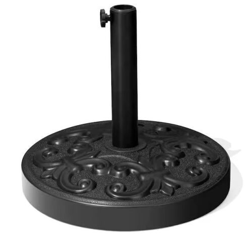 45 lbs. Round Cement Patio Umbrella Base with Adjustable Pole in Black