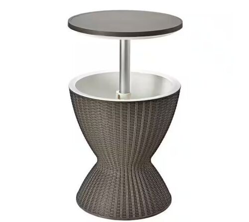 Gymax 8-Gal Patio Ice Cooler Bucket Cool Bar Side Table w/Retractable Tabletop Brown