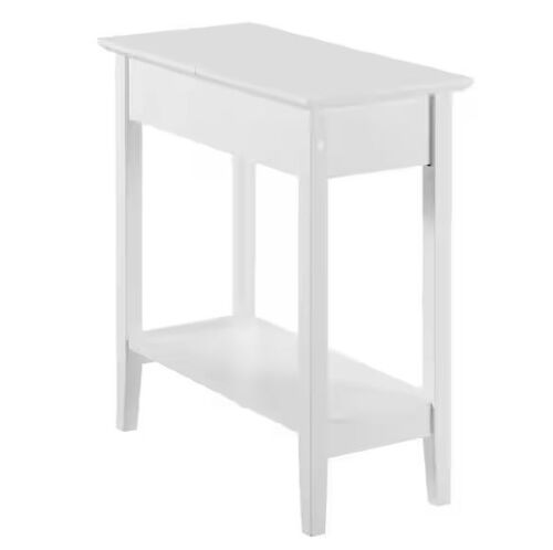 White Flip Top Narrow End Table with Storage