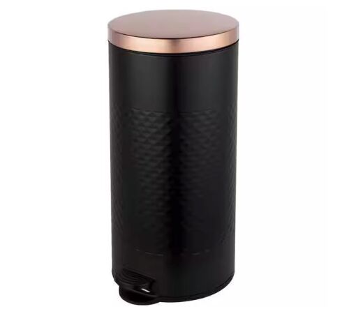 Innovaze 8 Gal. Black Round Step-on Metal Household Trash Can with Lid and Inner Bucket, Diamond Body - Small Dent in Lid