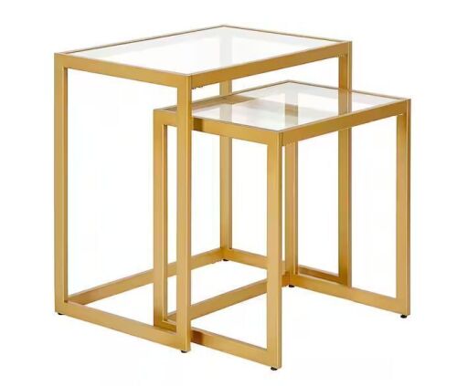 Meyer&Cross Rocco 22 in. Brass Finish Rectangular Glass Top End Table with 2 Nested Tables