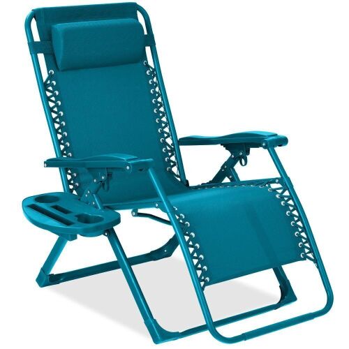 Monochromatic Zero Gravity Patio Chair Recliner w/ Side Tray, Headrest