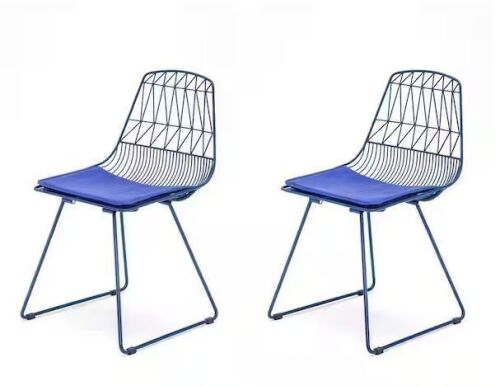 Dracelo Industrial Metal Bistro Side Chairs, Blue Padded Faux Leather Cushions - Cosmetic Blemishes