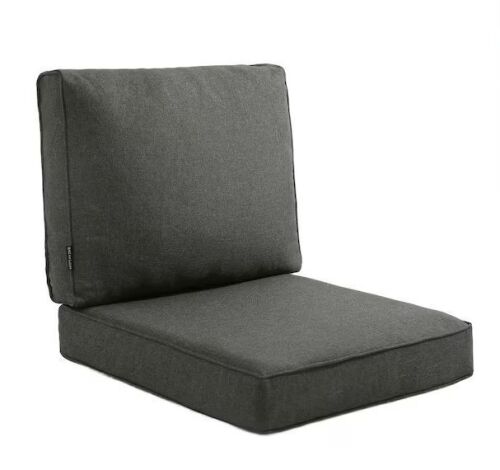 23 in. x 24 in. 19 in. x 23 in. 2-Piece Deep Seat Rectangle Outdoor Lounge Chair Cushion/Back Pillow Set in Dark Gray