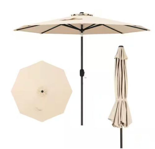 9 ft. Outdoor Market Patio Umbrella with Push Button Tilt and Crank Lift in Beige