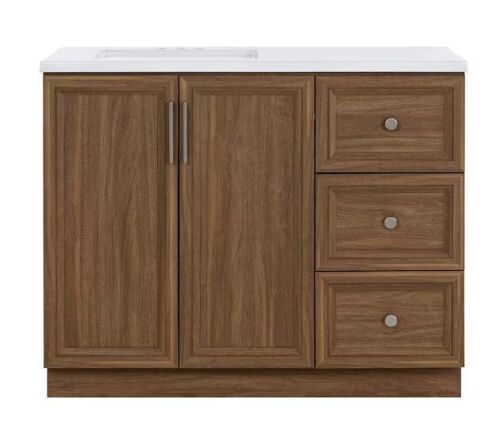 Glacier Bay Bannon 43 in. Single Sink Nocera Freestanding Bath Vanity with Granite-Look Colorpoint White Cultured Marble Top