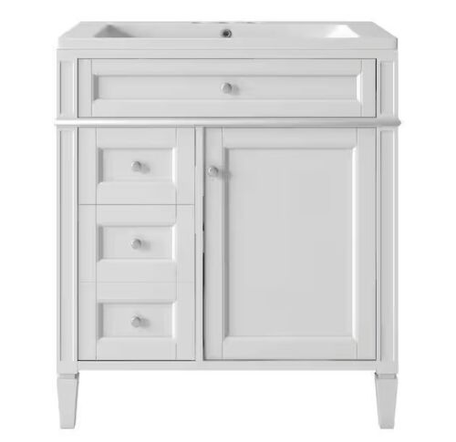 30 in. W x 18.3 in. D x 33.8 in. H Single Sink Bath Vanity in White with Carrara White Ceramic Top