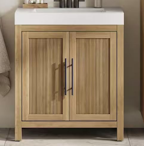 Glacier Bay Cargrove 30 in. Single Sink Freestanding Oak Bath Vanity with White Resin Composite Top