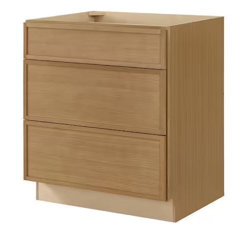 Hampton Bay Leyton 30 in. W x 24 in. D x 34.5 in. H Ready to Assemble Plywood Slim Shaker Drawer Base Kitchen Cabinet in White Oak