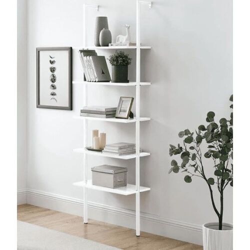 5-Shelf Industrial Wood Ladder Bookcase with Metal Frame