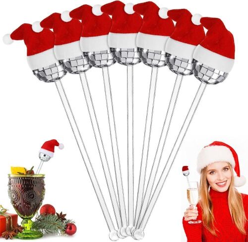 12 Pcs Christmas Mirror Disco Ball Cocktail Stirrers