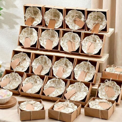 48 Pcs Wedding Favors for Guests Small Ceramic Bowls, Flower, Beige