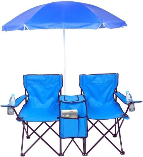 Double Folding Beach Chairs with Umbrella