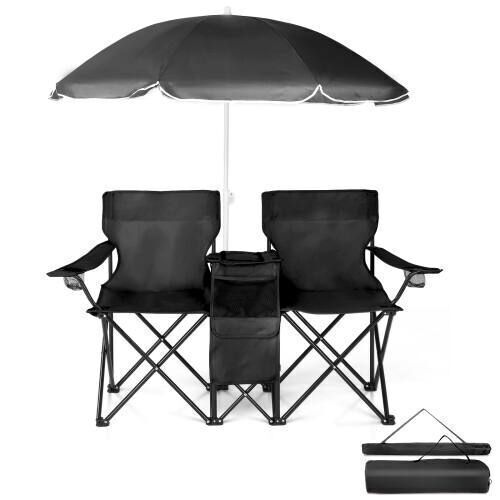 Double Folding Beach Chairs with Umbrella