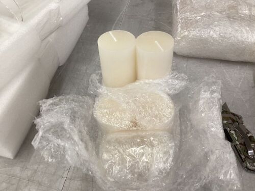 White Pillar Candles with Glass Holders, 12 ct