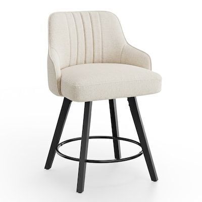 VINGLI 24H Swivel Barstools Fabric Upholstered Counter Stool with Back Beige