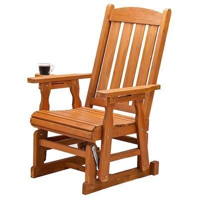 VINGLI Wood Patio Glider with Cup Holder Teak
