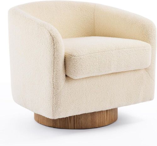 VINGLI 360°Swivel Accent Chair with Engineered Wood Base and Removable Cushion