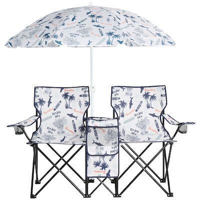 VINGLI Double Beach Chair with Umbrella Fold-Up Table Carrying Bag