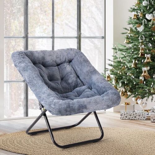 Soft Faux Fur Saucer Chair, Gray