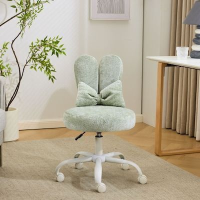 Adjustable Bow Teddy Fabric Bunny Ear Swivel Office Chair
