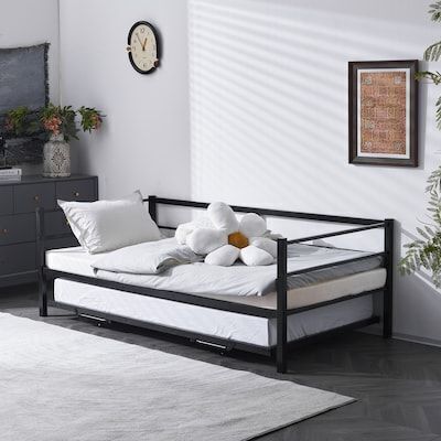 VINGLI 78L x 41W x 27.5H Twin Size Daybed with Pop Up Trundle Black