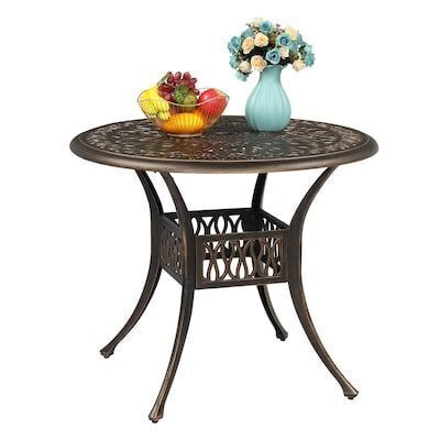 VINGLI 35-in W Cast Aluminum Round Outdoor Dining Table with Umbrella Hole